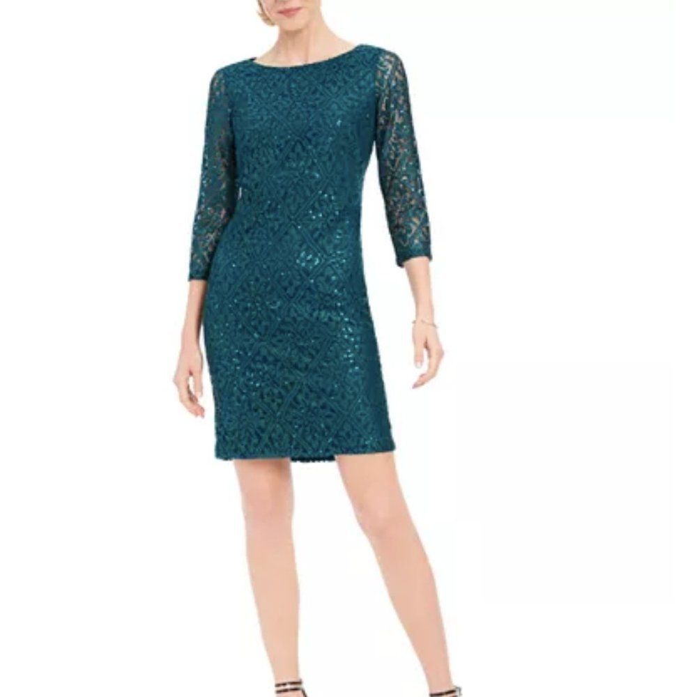 Jessica Howard Sequined Lace Dress Hunter Green
